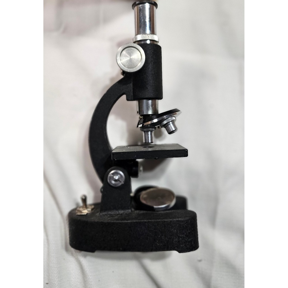 Vtg SNS Microscope 150x 300x 450x Magnification Black Metal w/ Wood Case‎ Slides